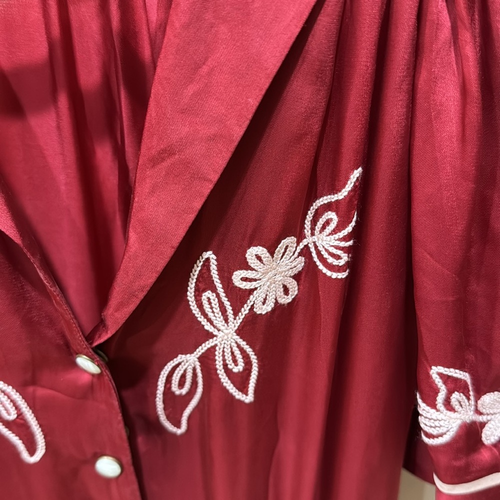 THE GREAT. Red Embroidered Button-Front Maxi Dress - Picture 7 of 8
